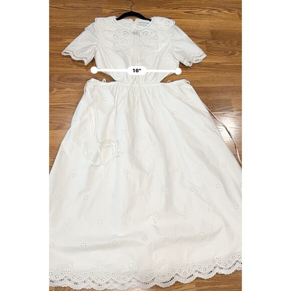 Self-Portrait WHITE COQUETTE DAISY COTTON BRODERIE ANGLAISE CUT OUT MIDI DRESS 8 - Picture 11 of 16